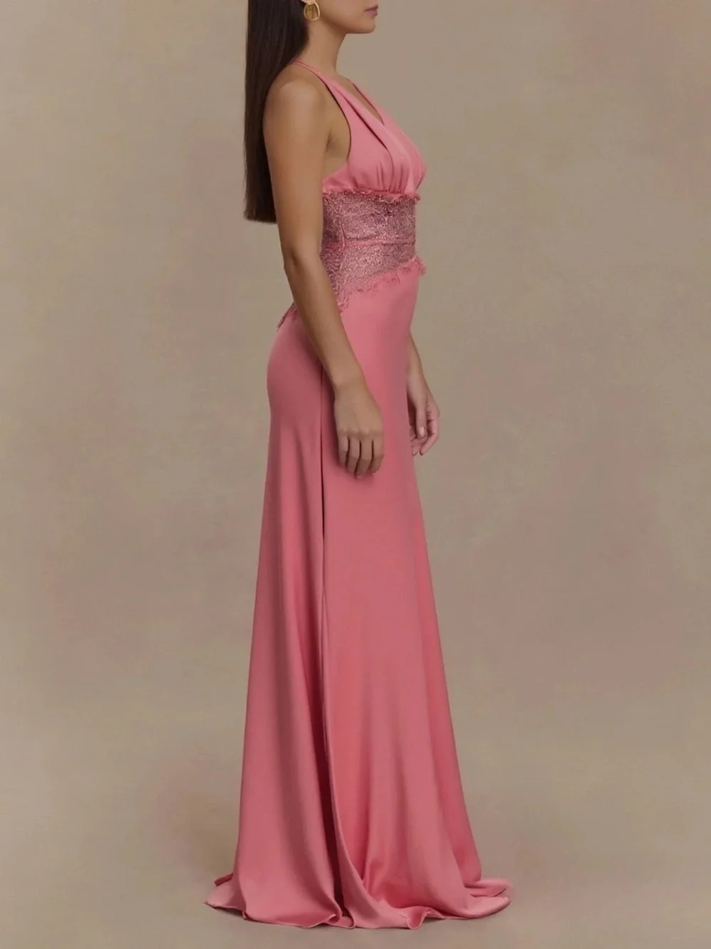Jolie Rose-Pink Halter Lace Waist Wedding Gown